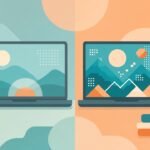 Two abstract laptop screens comparing FHD and QHD clarity for students