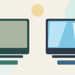 Flat vector illustration of two laptops comparing matte anti-glare panel versus glossy reflective panel in a bright classroom