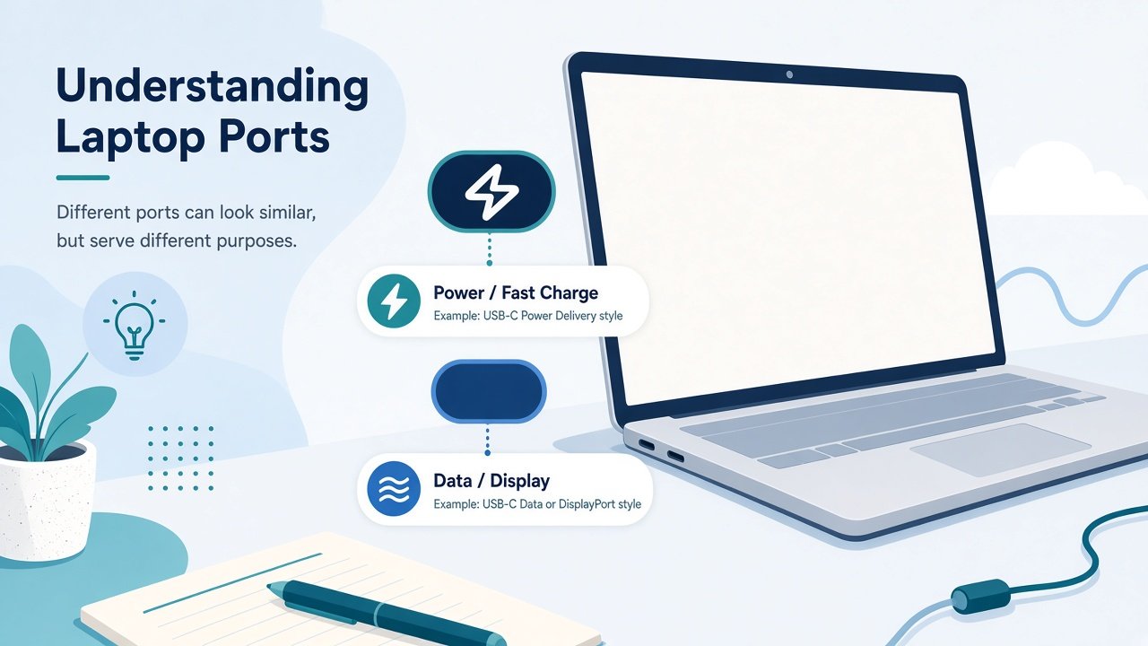 Original illustration comparing Thunderbolt and USB-C laptop port styles