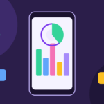Flat vector illustration of a phone showing a simple screen-time chart and wellbeing dashboard icons