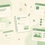 Original illustration of notebooks and abstract note windows for students