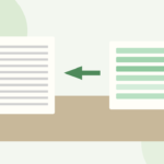 Flat vector illustration of a desk with a scanned document becoming selectable text blocks