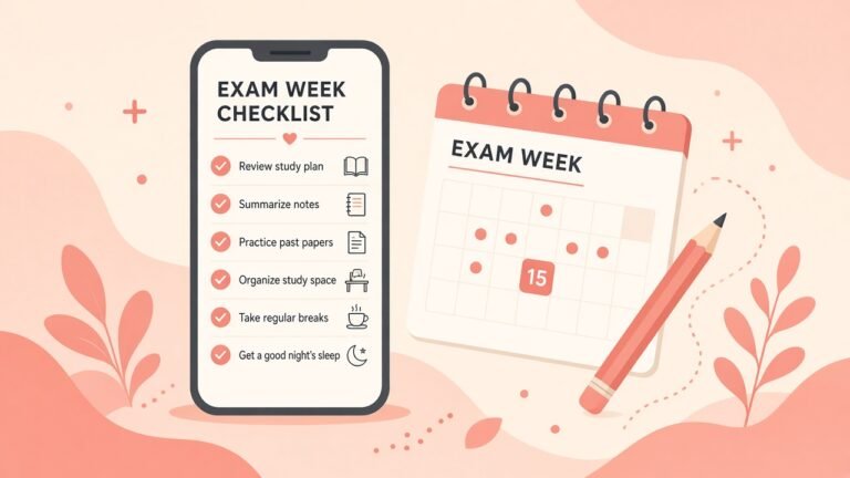 Phone checklist and calendar for exam week planning