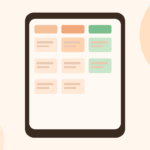 Flat vector illustration of a phone showing a simple kanban-style three-column task board for a student group project