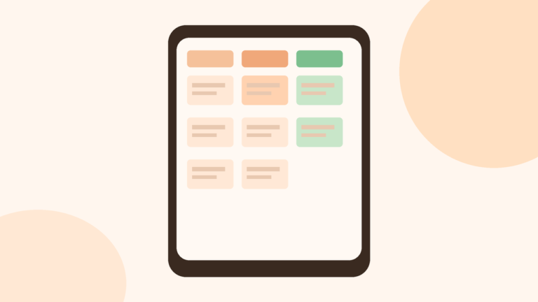 Flat vector illustration of a phone showing a simple kanban-style three-column task board for a student group project