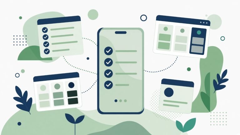 Abstract phone checklist and kanban cards for internship applications