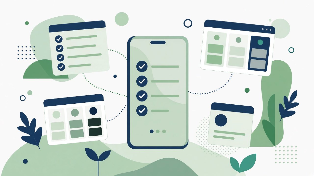 Abstract phone checklist and kanban cards for internship applications