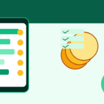 Flat vector illustration of a phone budget tracker with simple category bars and coins