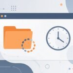 Flat vector illustration of a folder window with a slow loading indicator on a laptop, abstract and brand-free