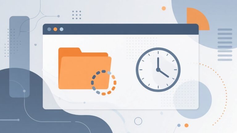 Flat vector illustration of a folder window with a slow loading indicator on a laptop, abstract and brand-free