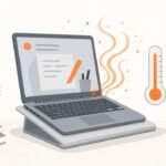 Original illustration of a laptop on a stand with heat waves