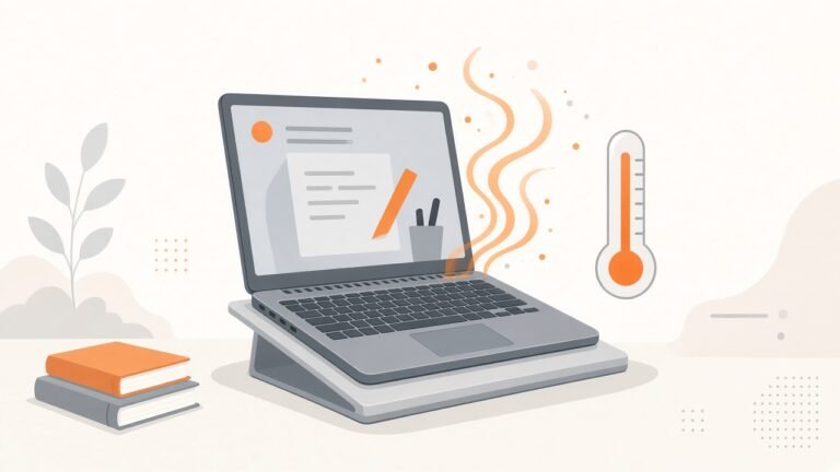 Original illustration of a laptop on a stand with heat waves