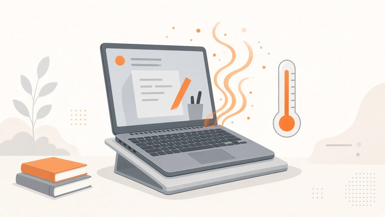 Original illustration of a laptop on a stand with heat waves