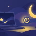 Abstract laptop with moon and power symbol for sleep troubleshooting
