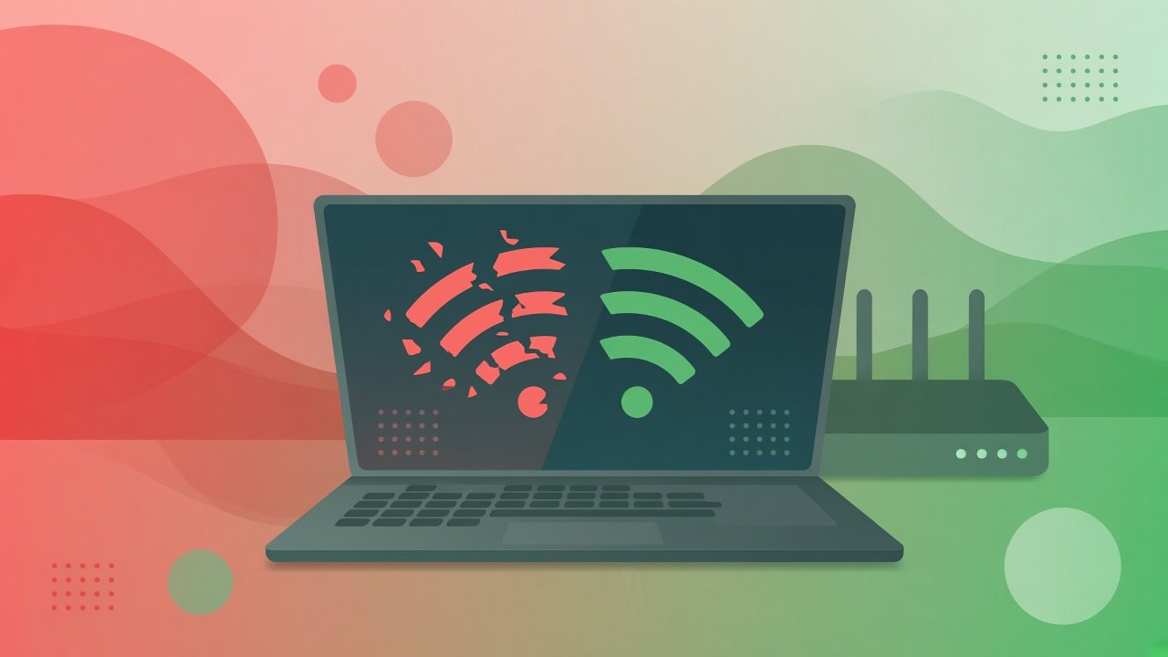 Windows 11 laptop Wi-Fi disconnect warning troubleshooting scene