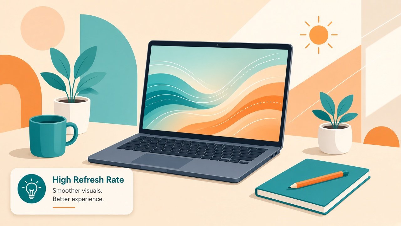 Illustration of a laptop screen comparing 60Hz and 120Hz refresh rates