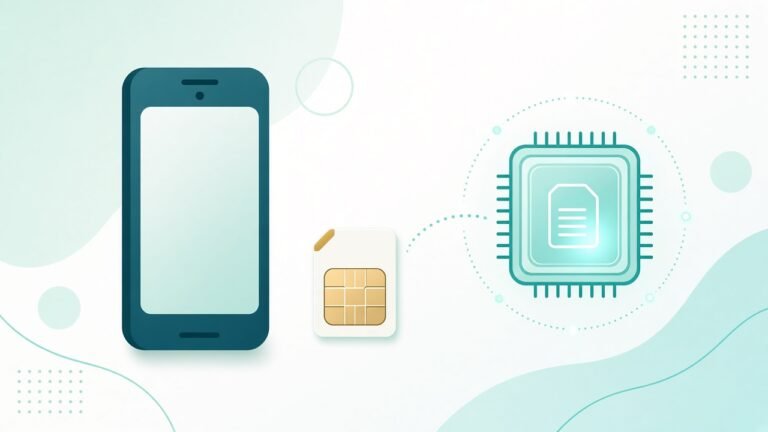 Illustration of an Android phone with eSIM and physical SIM