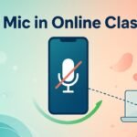 Original illustration of a phone with a muted microphone icon for online classes.