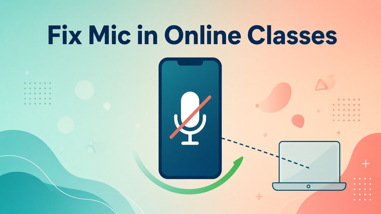 Original illustration of a phone with a muted microphone icon for online classes.