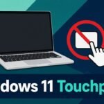 Original illustration of a laptop with a disabled touchpad icon, Windows 11 touchpad not working