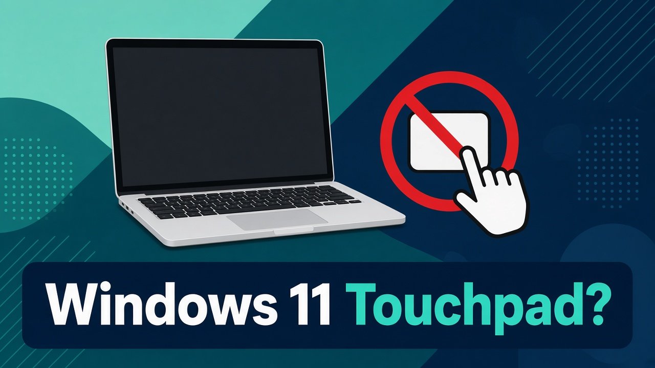 Original illustration of a laptop with a disabled touchpad icon, Windows 11 touchpad not working